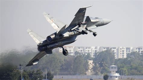 Indian Air Force Su-30MKI taking off at Aero India 2025 in Bengaluru