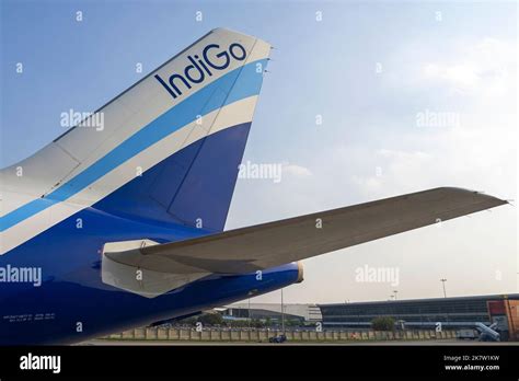 indigo airlines a321neo at delhi airport preparing for international flight