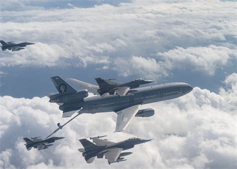 Indo-Pacific theater air patrols featuring USAF refueling tankers and allied fighters