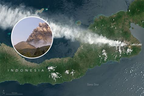 Indonesian volcanologist team observing Mount Lewotobi from safe distance after June eruption
