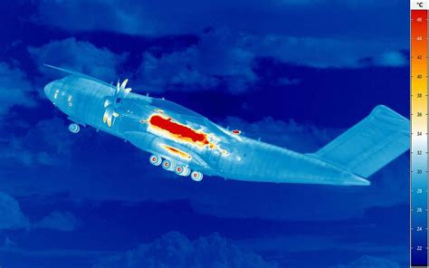 infrared thermography analysis of aircraft wing revealing internal heat flow anomaly