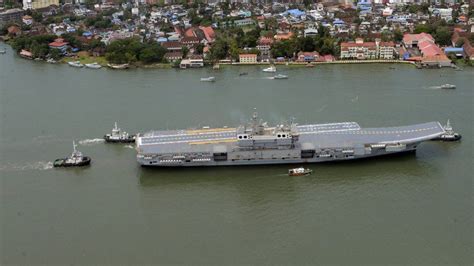 INS Vikrant indigenous Indian aircraft carrier sailing during sea trials