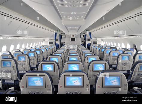 Interior cabin view of an Air Europa Boeing 787 Dreamliner Business Class