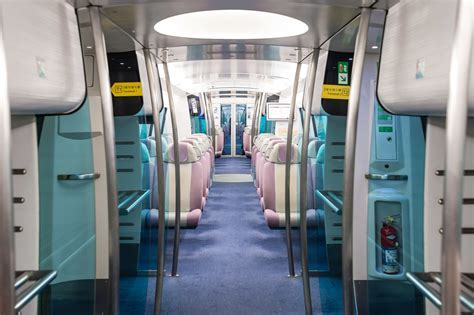 Interior of an Airport Express train in Hong Kong showing luggage space
