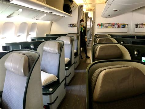 Interior of EVA Air Royal Laurel Class cabin on a Boeing 777-300ER