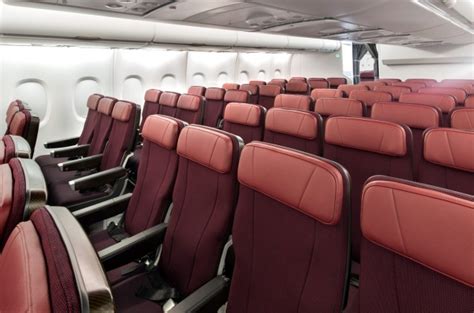 Interior of Qantas A380 with refreshed business class cabin on Australia–US route