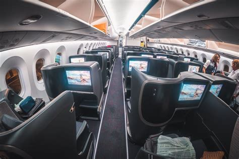 interior of Turkish Airlines Boeing 787-9 business class cabin showing cabin crew readiness