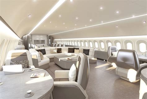 Interior rendering of a luxury aircraft lounge, representing ultra-premium aviation concepts