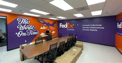 interior shot of FedEx Office showing packaging supplies wall and self-service station