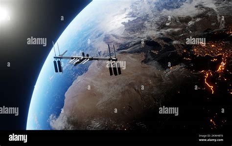 international space station orbiting Earth at sunset view