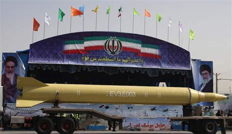 Iranian Emad-3 missile being paraded during Tehran’s 2024 military expo