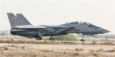 Iranian F-14 Tomcat interceptor aircraft taxiing at air force base