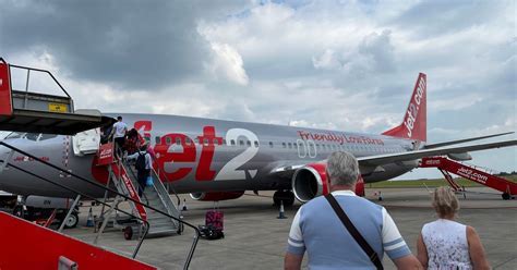 jet2.com aircraft at leeds bradford airport apron on a summer afternoon