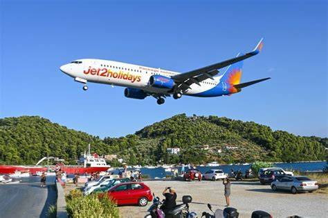 Jet2 Ryanair easyJet TUI Airways aircraft departing Skiathos International Airport summer