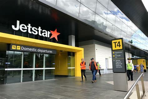 Jetstar aircraft at the modern Terminal 4 facility, Melbourne Airport