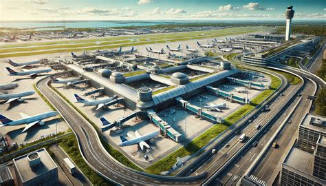 John F Kennedy International Airport terminal with international airline aircraft New York skyline