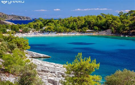 Kavala harbor and Thassos island turquoise waters scenic view