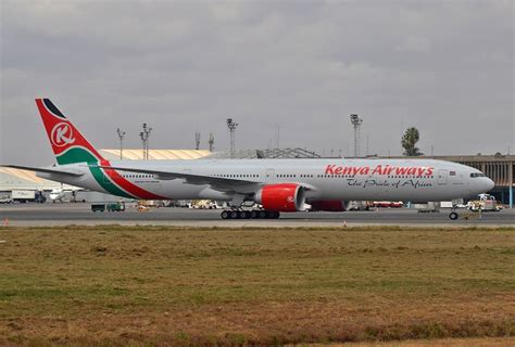 Kenya Airways Boeing 777 on taxiway in Nairobi Jomo Kenyatta International Airport