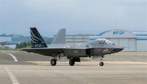 KF-21 prototype with Indonesian and South Korean flags at joint development facility