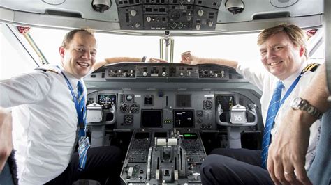 King Willem-Alexander in KLM Airbus A320 cockpit