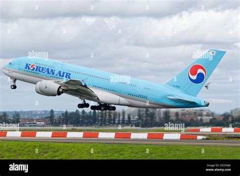 Korean Air Airbus A380 taking off blue livery
