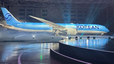 korean air aircraft with new livery parked at seoul incheon hangar