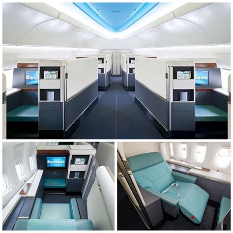 Korean Air First Class cabin inside the Airbus A380 with fully reclined seat mode