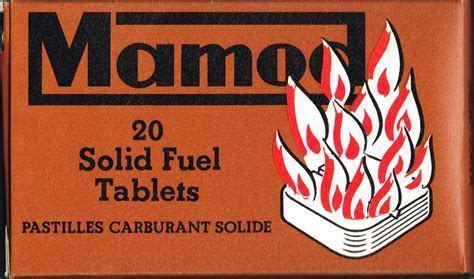 labeled tin of flammable solid fuel tablets stored in secure packaging
