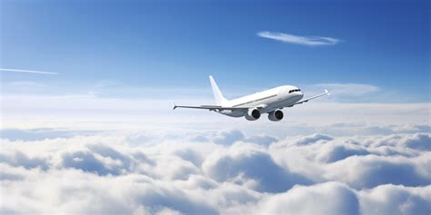 large commercial airplane flying over clouds in level orientation