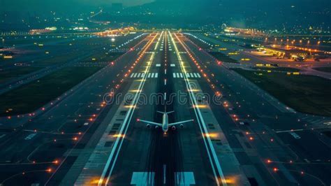 LED-lit nighttime scene of model airport with terminal and taxiway illumination