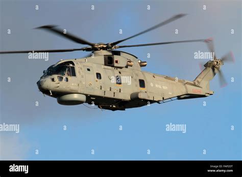 Leonardo AW101 Merlin military helicopter flying at high speed