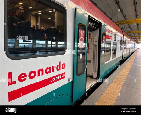 leonardo express train at fiumicino station ready to depart