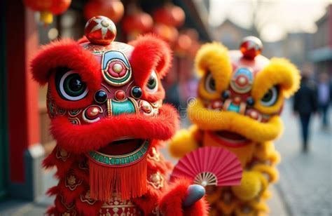 Lion dance performers and influencers mid-parade in the streets of Macao
