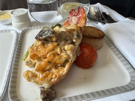 Lobster Thermidor served on Singapore Airlines business class tray