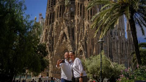 local police monitoring peaceful protest near Barcelona’s Sagrada Família