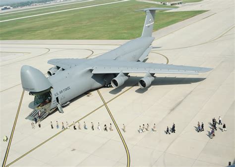 Lockheed C-5 Galaxy early prototype on runway with open nose cargo door
