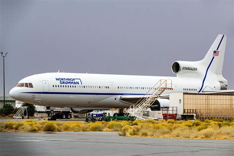 Lockheed L-1011 Stargazer climbing after Pegasus rocket launch over Mojave Desert