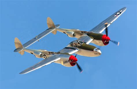 Lockheed P-38 Lightning twin-engine fighter over Europe during World War II