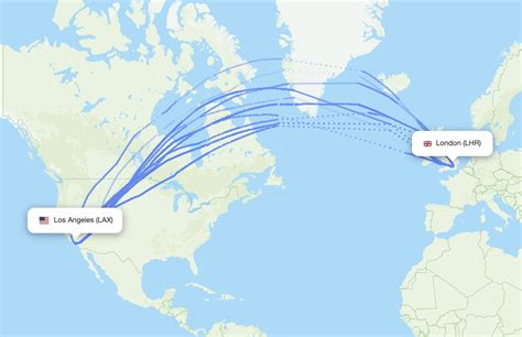 London Heathrow to Los Angeles flight path transatlantic route map