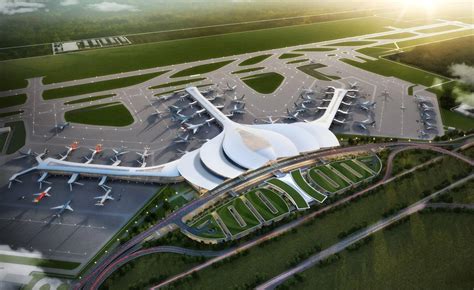 Long Thanh International Airport lotus-inspired terminal design aerial rendering