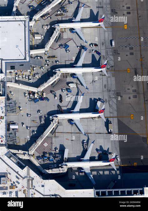 Los Angeles International Airport international terminal with Delta United and American aircraft