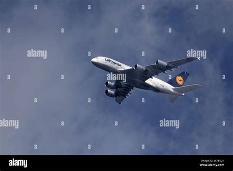 Lufthansa Airbus A380-800 climbing after takeoff