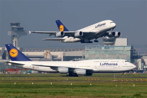 Lufthansa Airbus A380 and Boeing 747-8I side by side