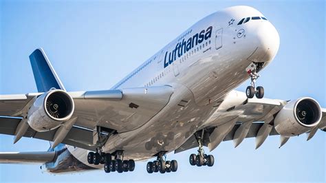 Lufthansa Airbus A380 in flight showing its massive size