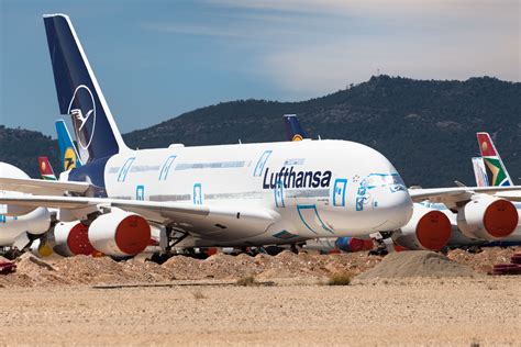 Lufthansa Airbus A380 parked in Teruel storage facility