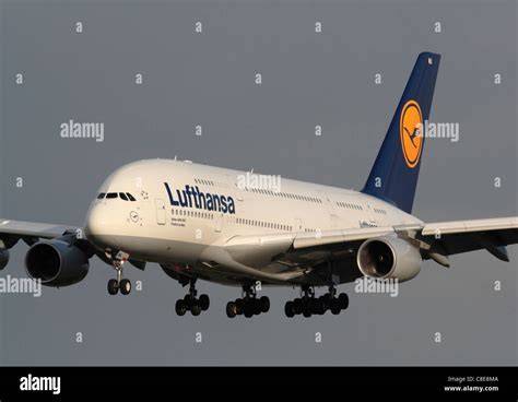 Lufthansa Airbus A380 superjumbo aircraft on long haul service from Munich Airport