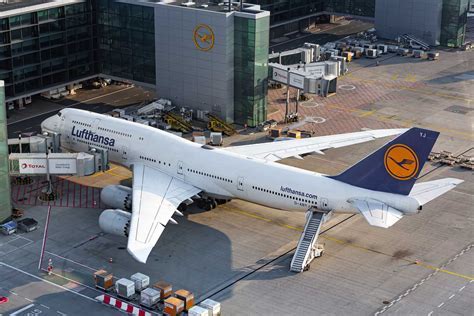 Lufthansa Boeing 747-8 parked at Frankfurt Airport during long-haul turnaround