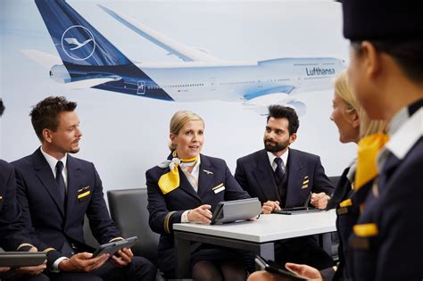 Lufthansa flight attendant serving passengers onboard cabin service interaction