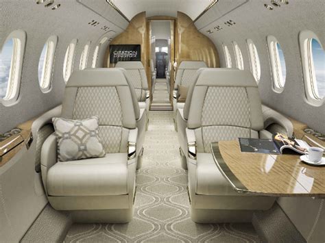 Luxurious interior of Cessna Citation Longitude in double-club seating configuration
