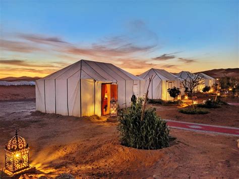 luxury Agafay Desert camp Morocco at sunset